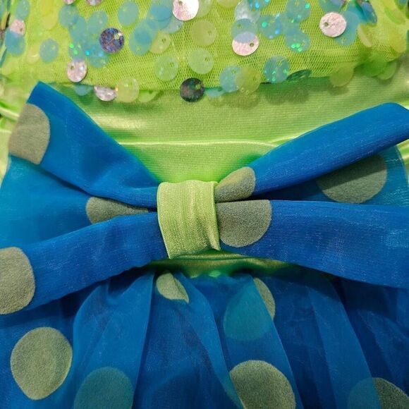 Weissman NWOT child small dance costume jazz tap solo blue green polka dots - Picture 3 of 6